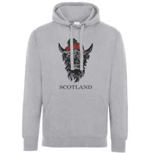 Highland Cow with Tam Hoodie – Sports Grey