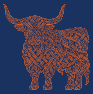 Celtic Highland Coo T-Shirt-Navy Blue
